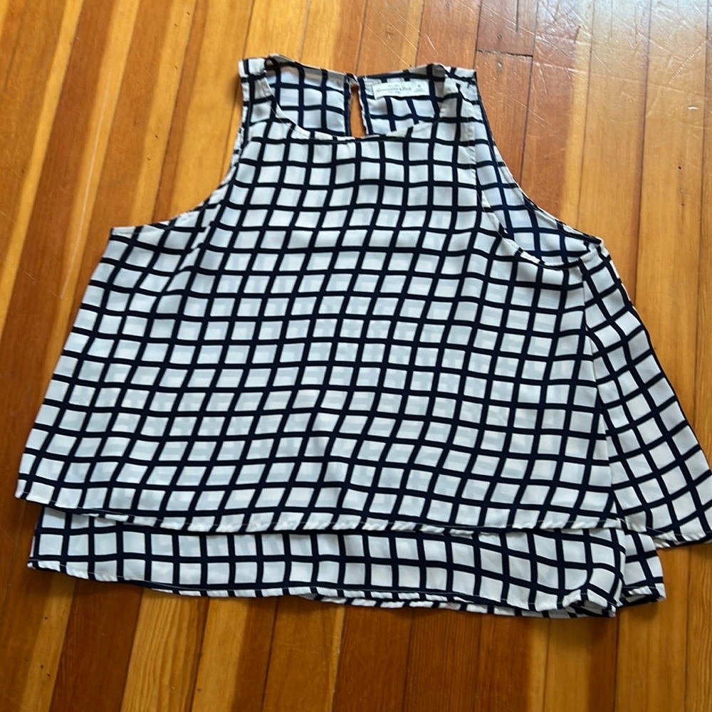 Abercrombie White and Navy box pattern tank top
